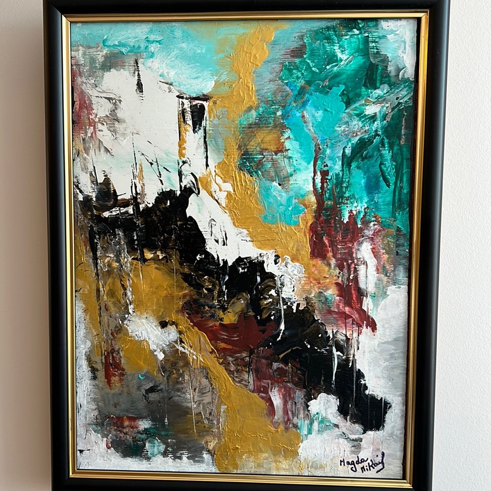 Original Abstract Art Painting with Black Frame